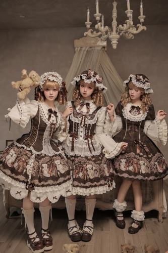 Alice Girl Bear Symphony Retro Prints Lolita JSK and OP