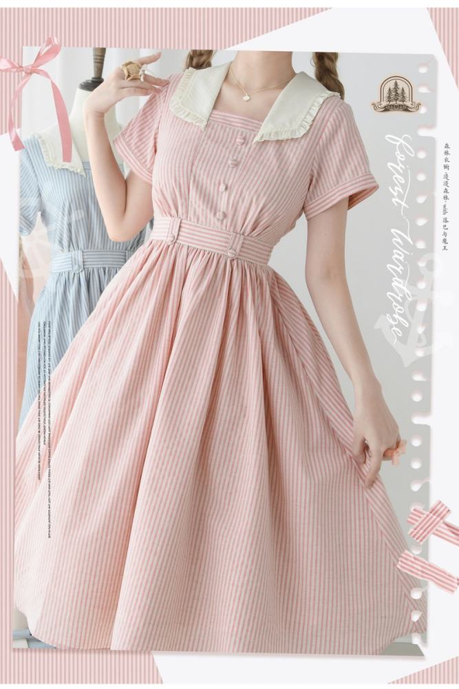 Forest Wardrobe Retro French Stripes One Piece Dress