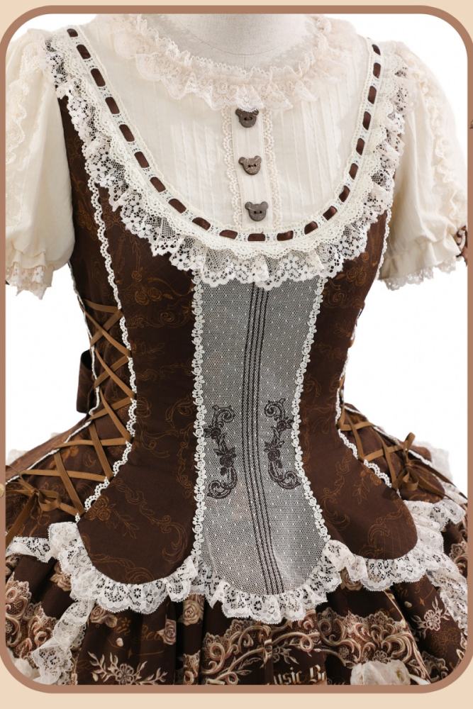 Alice Girl Bear Symphony Retro Prints Lolita JSK and OP