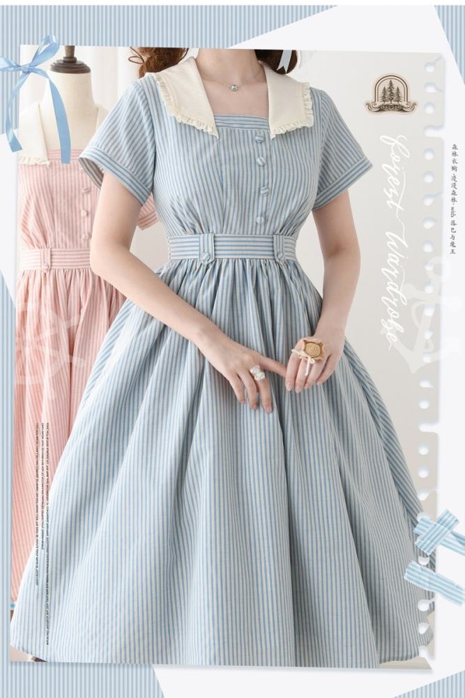 Forest Wardrobe Retro French Stripes One Piece Dress