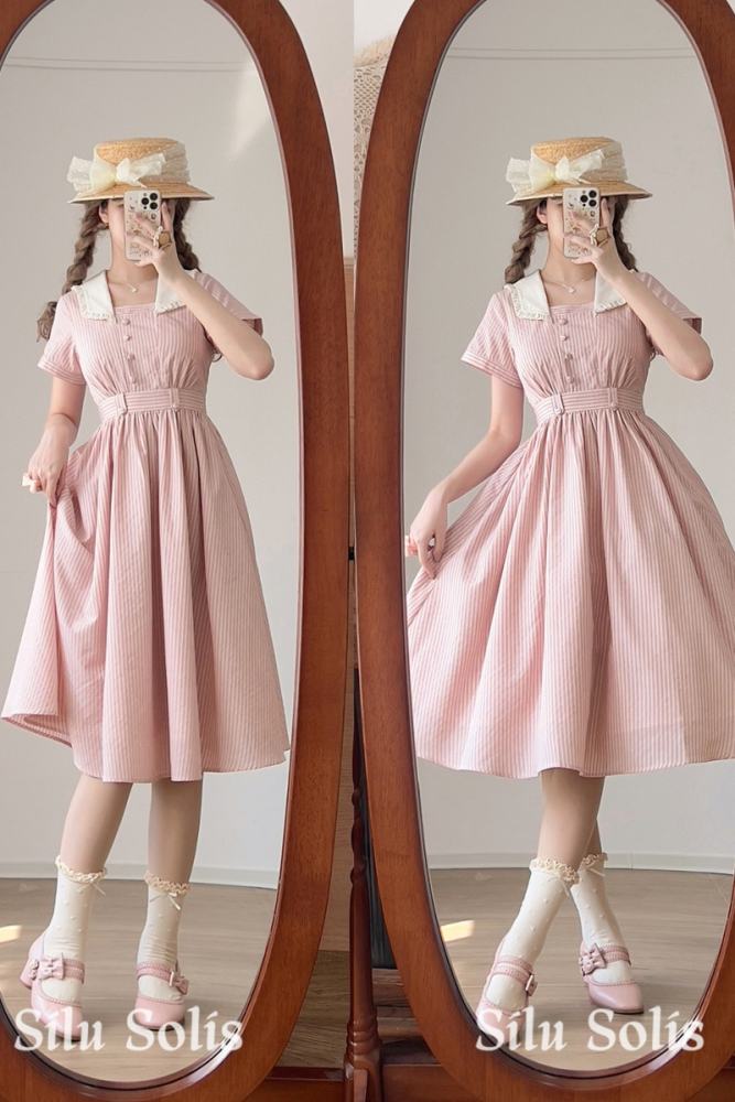 Forest Wardrobe Retro French Stripes One Piece Dress