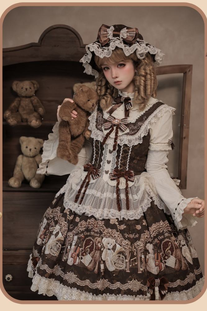 Alice Girl Bear Symphony Retro Prints Lolita JSK and OP