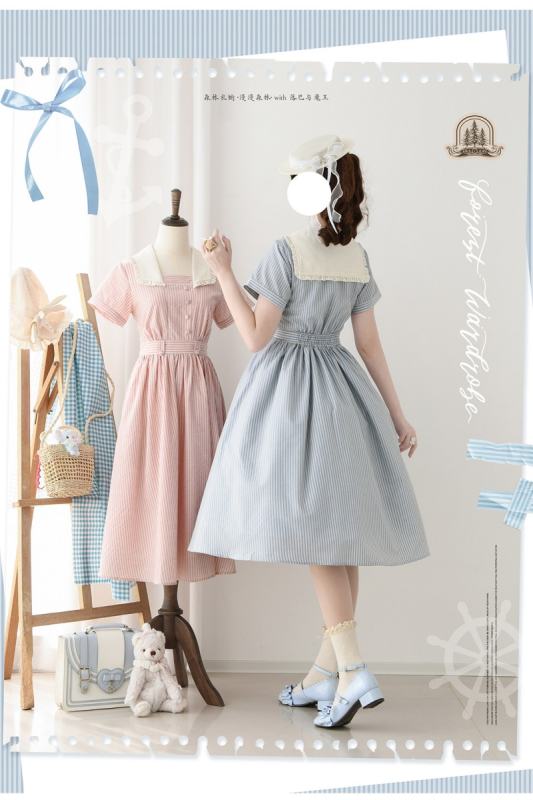 Forest Wardrobe Retro French Stripes One Piece Dress