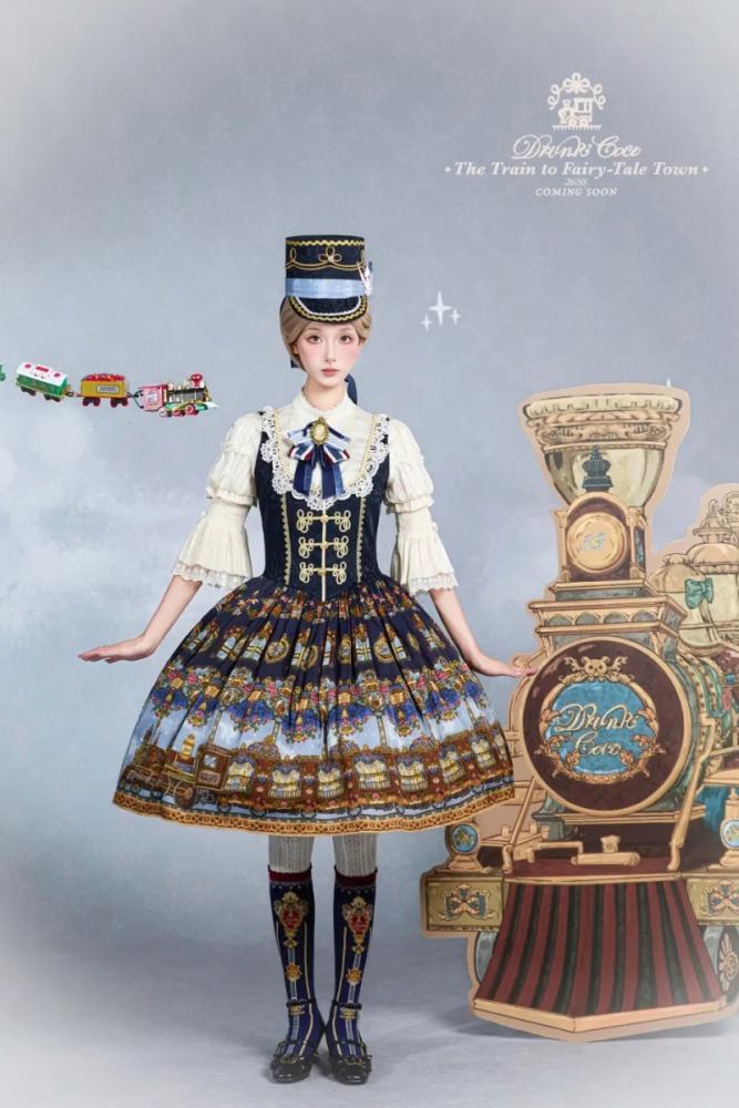 Drunk Coco The Train to Fairy Tale Town Prints Lolita JSK and OP
