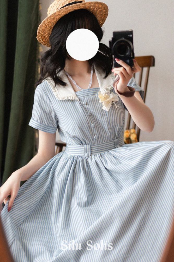 Forest Wardrobe Retro French Stripes One Piece Dress