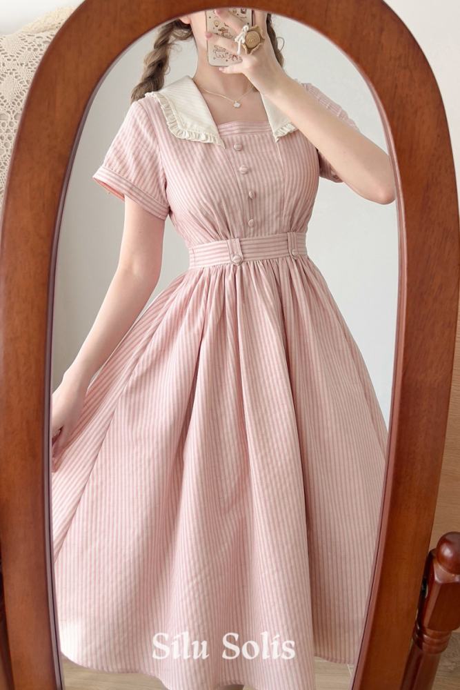 Forest Wardrobe Retro French Stripes One Piece Dress