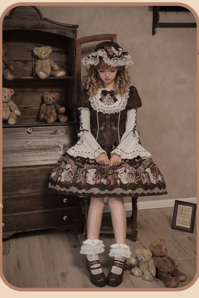 Alice Girl Bear Symphony Retro Prints Lolita JSK and OP