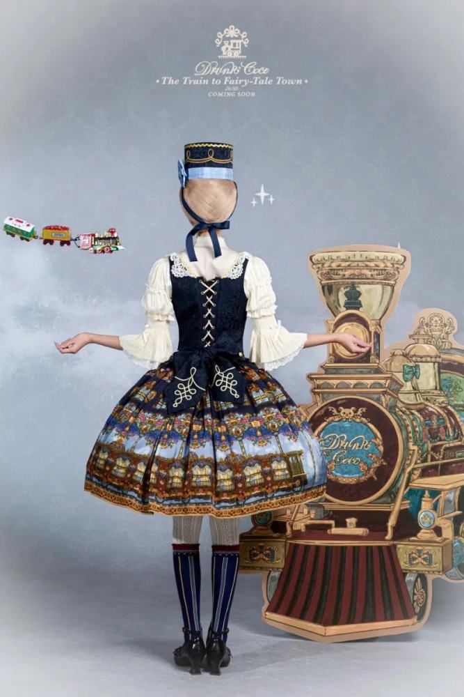 Drunk Coco The Train to Fairy Tale Town Prints Lolita JSK and OP