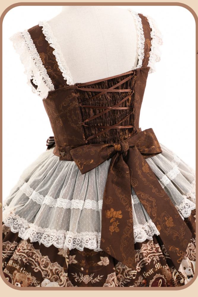 Alice Girl Bear Symphony Retro Prints Lolita JSK and OP