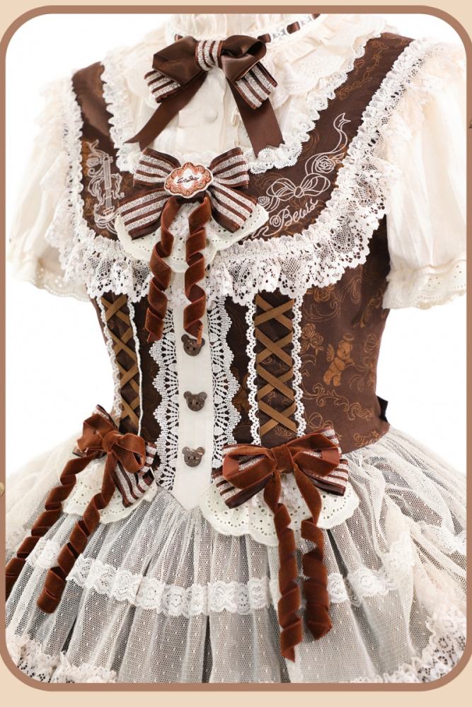 Alice Girl Bear Symphony Retro Prints Lolita JSK and OP