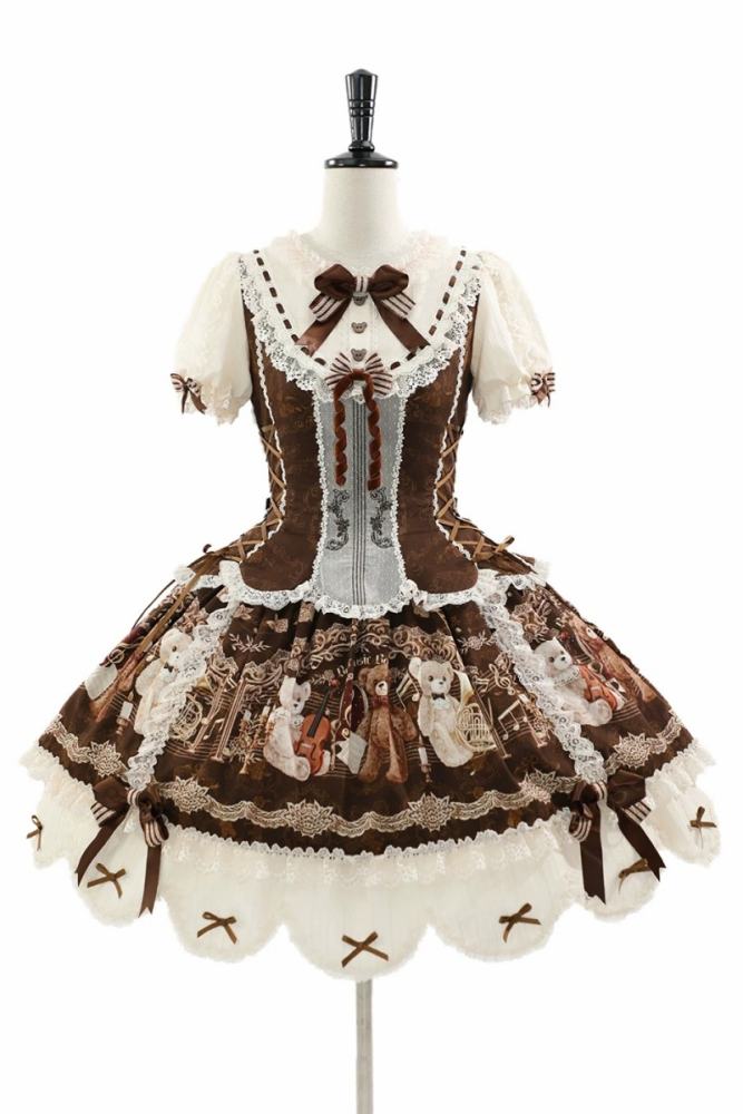 Alice Girl Bear Symphony Retro Prints Lolita JSK and OP
