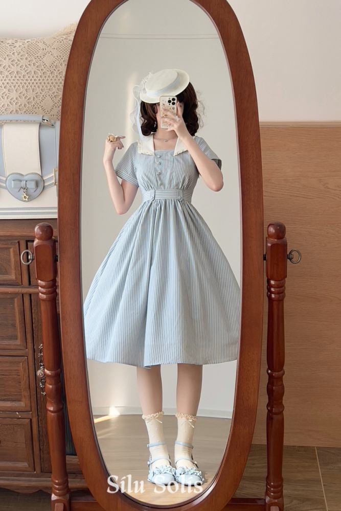 Forest Wardrobe Retro French Stripes One Piece Dress
