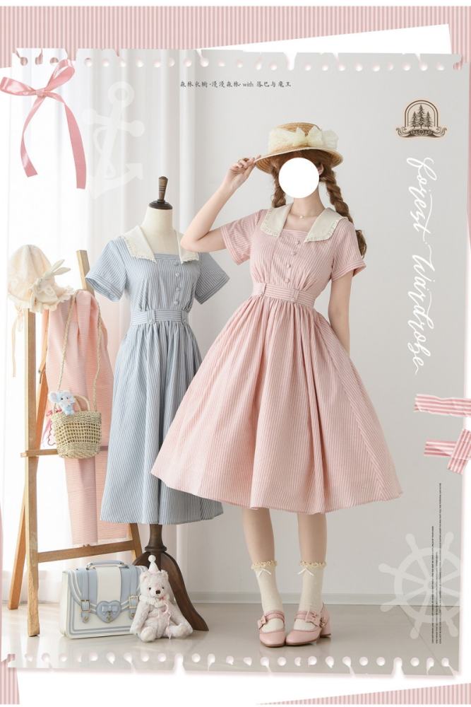 Forest Wardrobe Retro French Stripes One Piece Dress