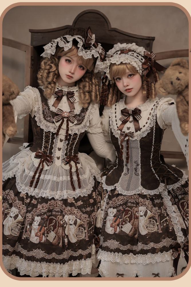 Alice Girl Bear Symphony Retro Prints Lolita JSK and OP