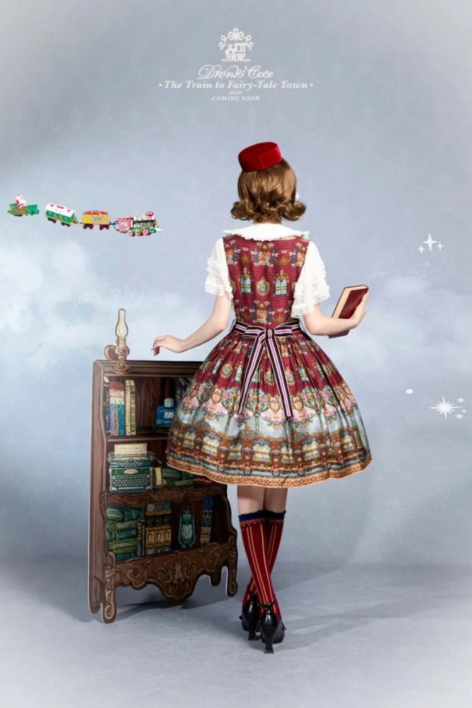 Drunk Coco The Train to Fairy Tale Town Prints Lolita JSK and OP