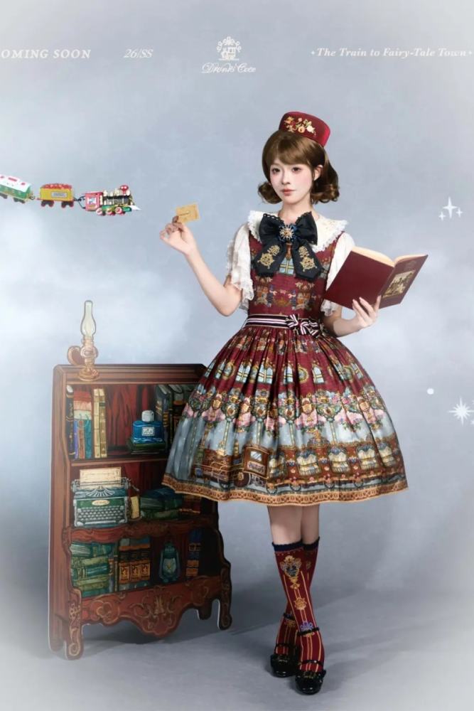 Drunk Coco The Train to Fairy Tale Town Prints Lolita JSK and OP