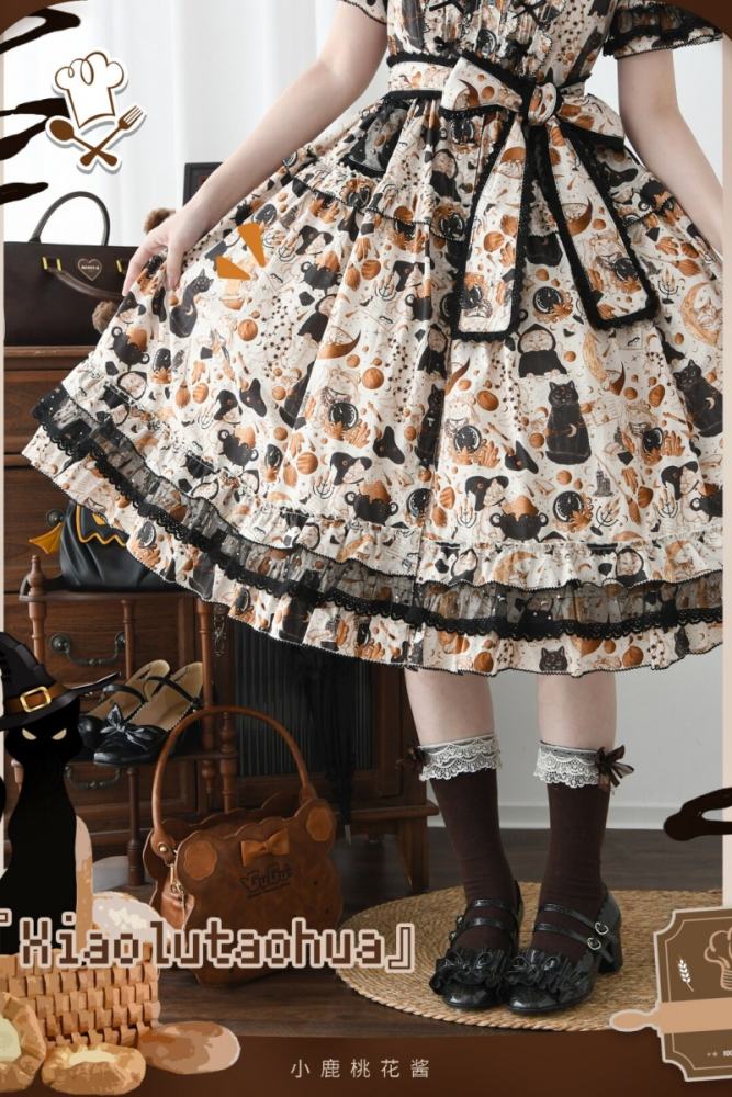 Xiao lutaohua Black Cat Magician Prints Lolita Cotton OP