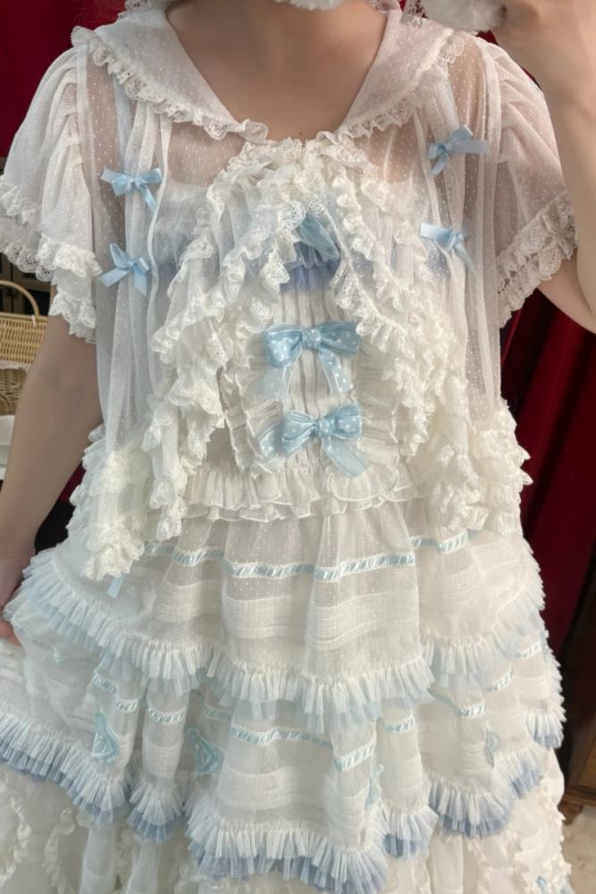 Seaside Rabbit Dot Tulle Tiered Classic Lolita JSK and Cardigan