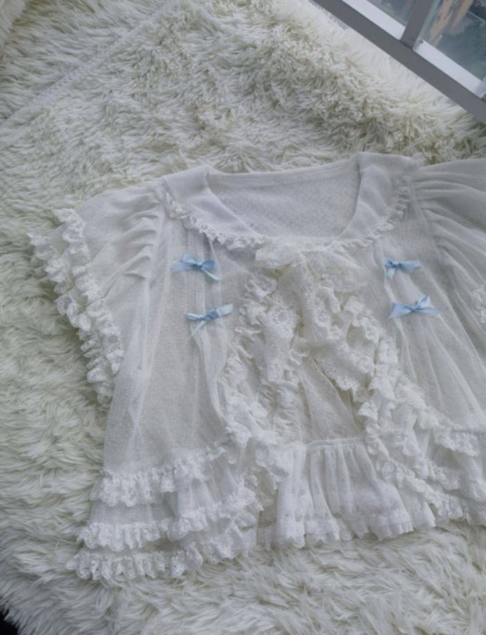 Seaside Rabbit Dot Tulle Tiered Classic Lolita JSK and Cardigan