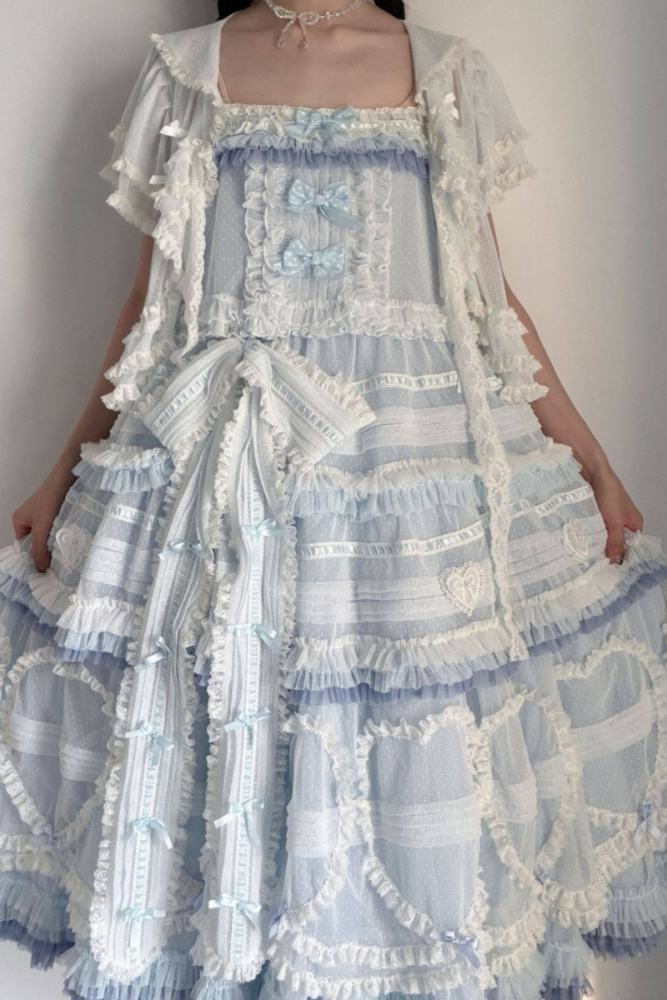 Seaside Rabbit Dot Tulle Tiered Classic Lolita JSK and Cardigan