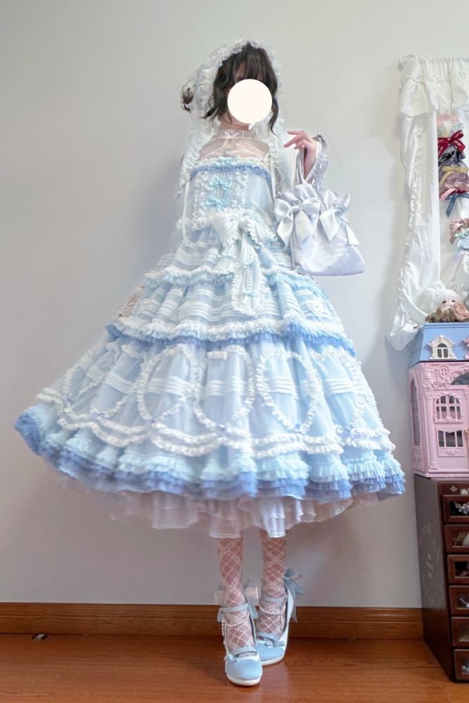 Seaside Rabbit Dot Tulle Tiered Classic Lolita JSK and Cardigan