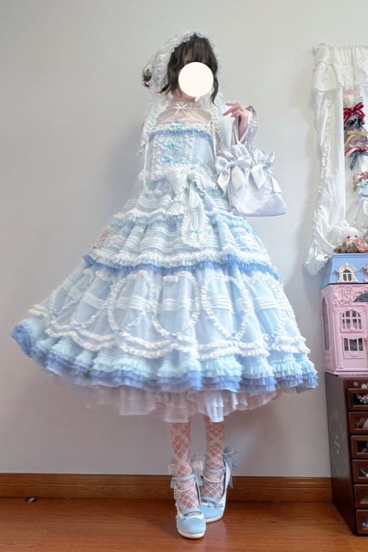 Seaside Rabbit Dot Tulle Tiered Classic Lolita JSK and Cardigan