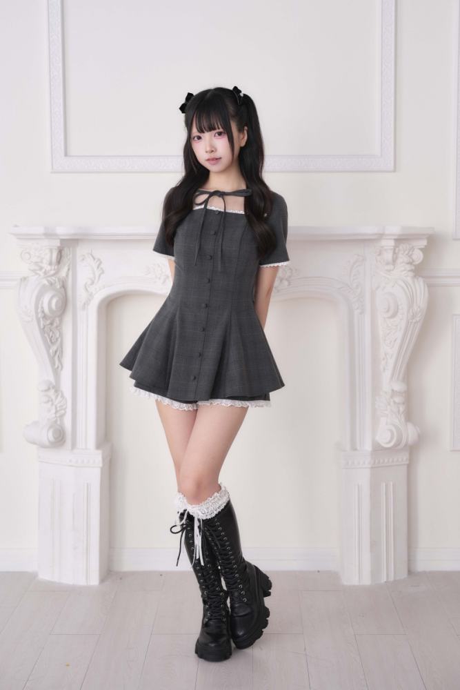 NoGenki Lacework Plaid Jirai Kei Dress