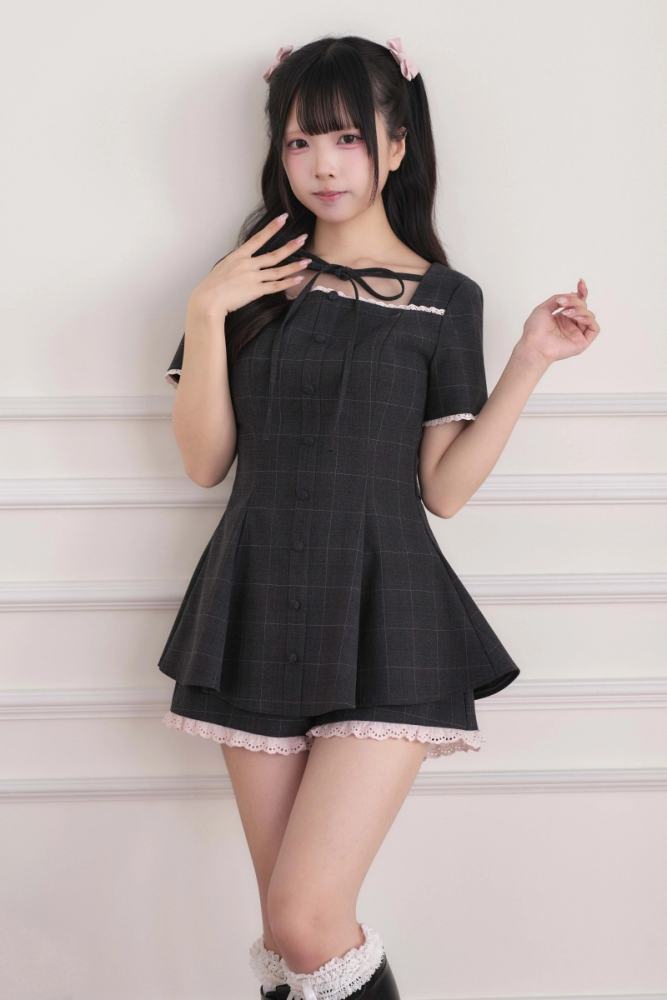 NoGenki Lacework Plaid Jirai Kei Dress