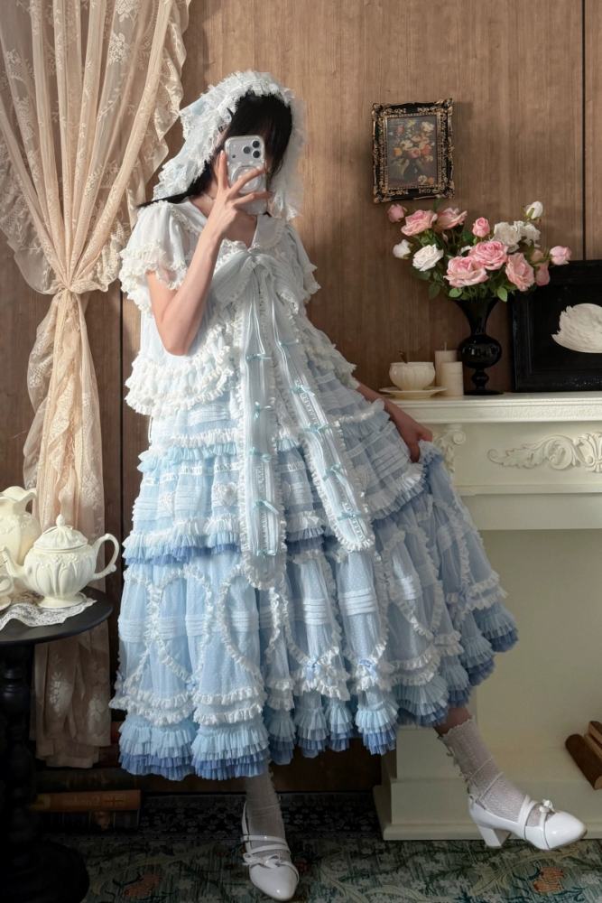 Seaside Rabbit Dot Tulle Tiered Classic Lolita JSK and Cardigan