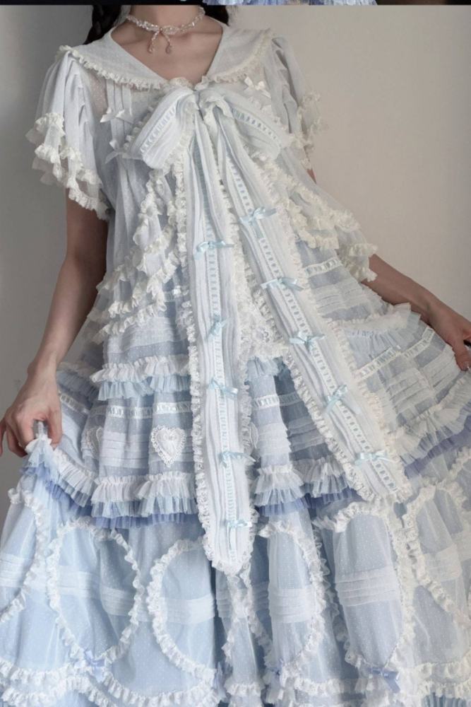 Seaside Rabbit Dot Tulle Tiered Classic Lolita JSK and Cardigan