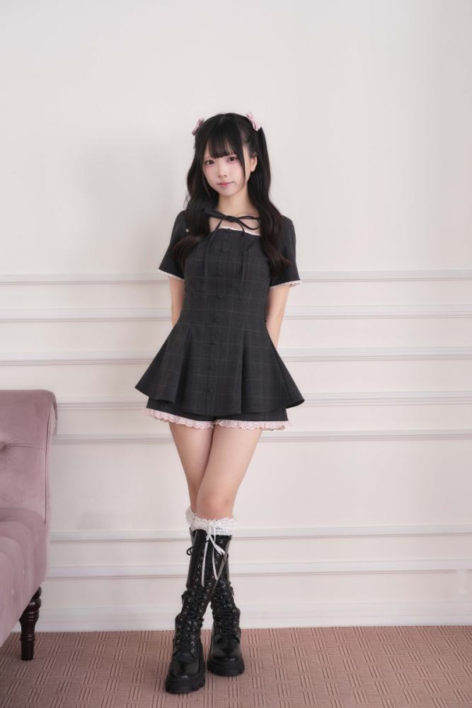 NoGenki Lacework Plaid Jirai Kei Dress