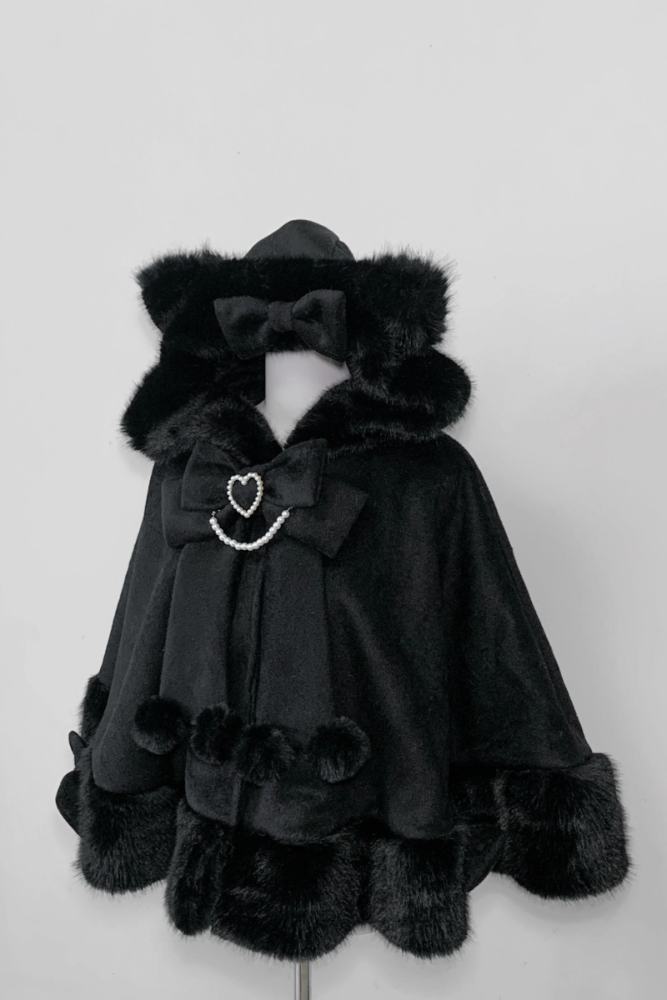 Pink Rabbit Snowball Cat Ears Hood Jirai Kei Cape 3 Colors
