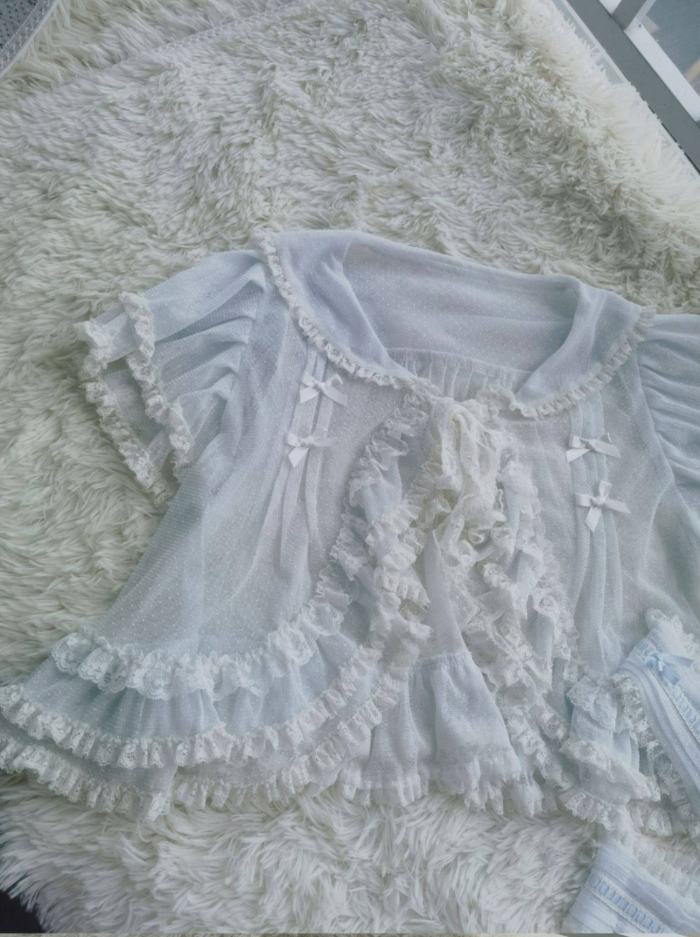 Seaside Rabbit Dot Tulle Tiered Classic Lolita JSK and Cardigan