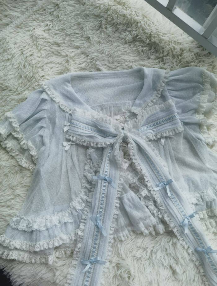 Seaside Rabbit Dot Tulle Tiered Classic Lolita JSK and Cardigan