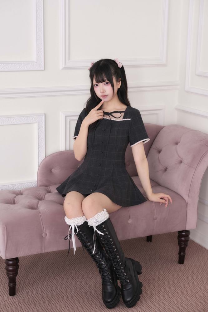 NoGenki Lacework Plaid Jirai Kei Dress