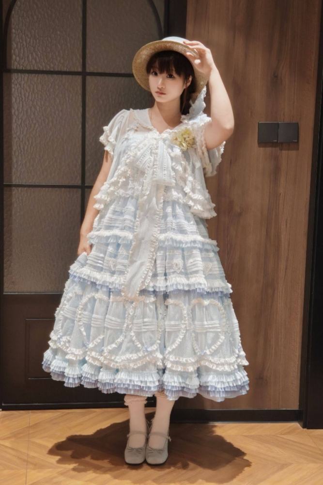 Seaside Rabbit Dot Tulle Tiered Classic Lolita JSK and Cardigan