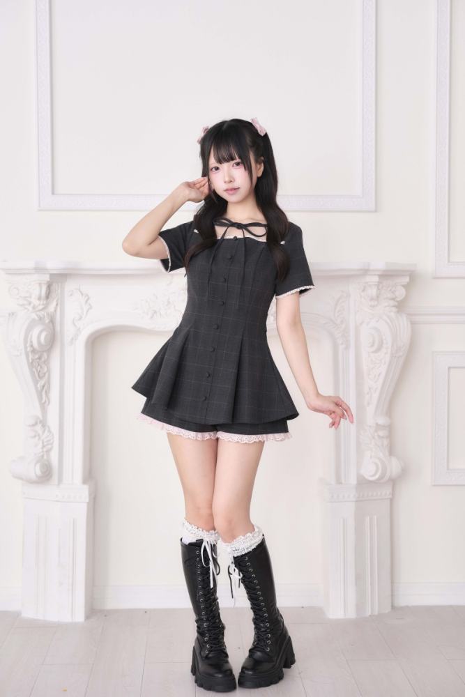 NoGenki Lacework Plaid Jirai Kei Dress