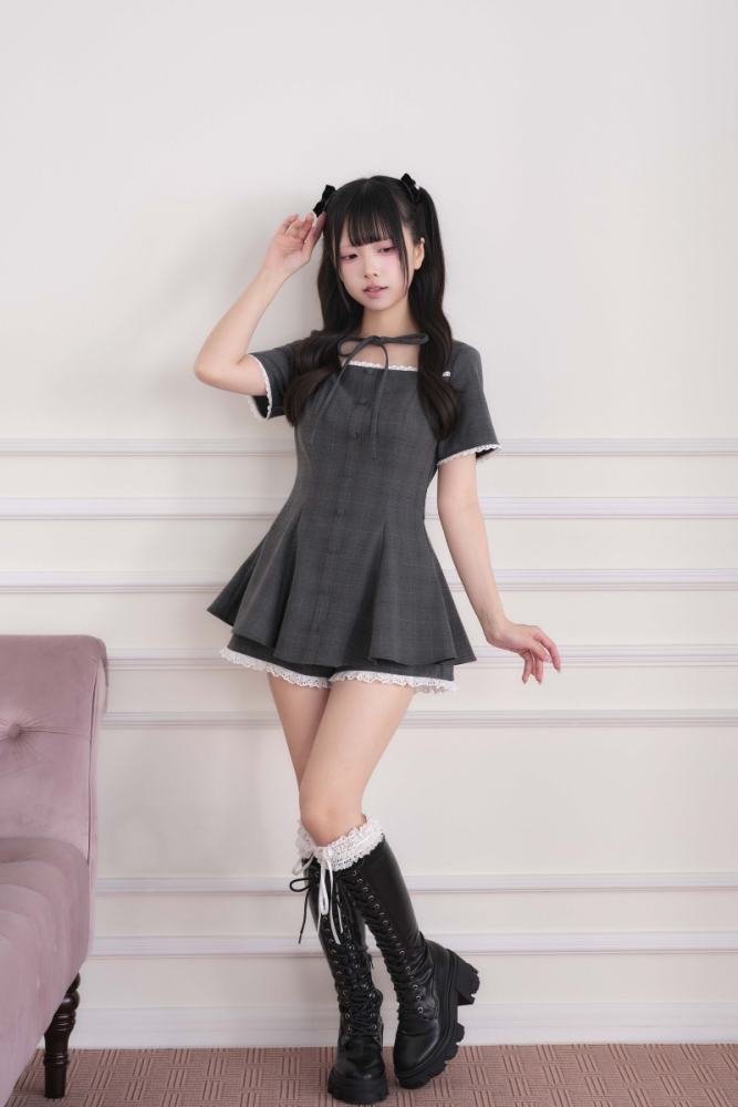 NoGenki Lacework Plaid Jirai Kei Dress
