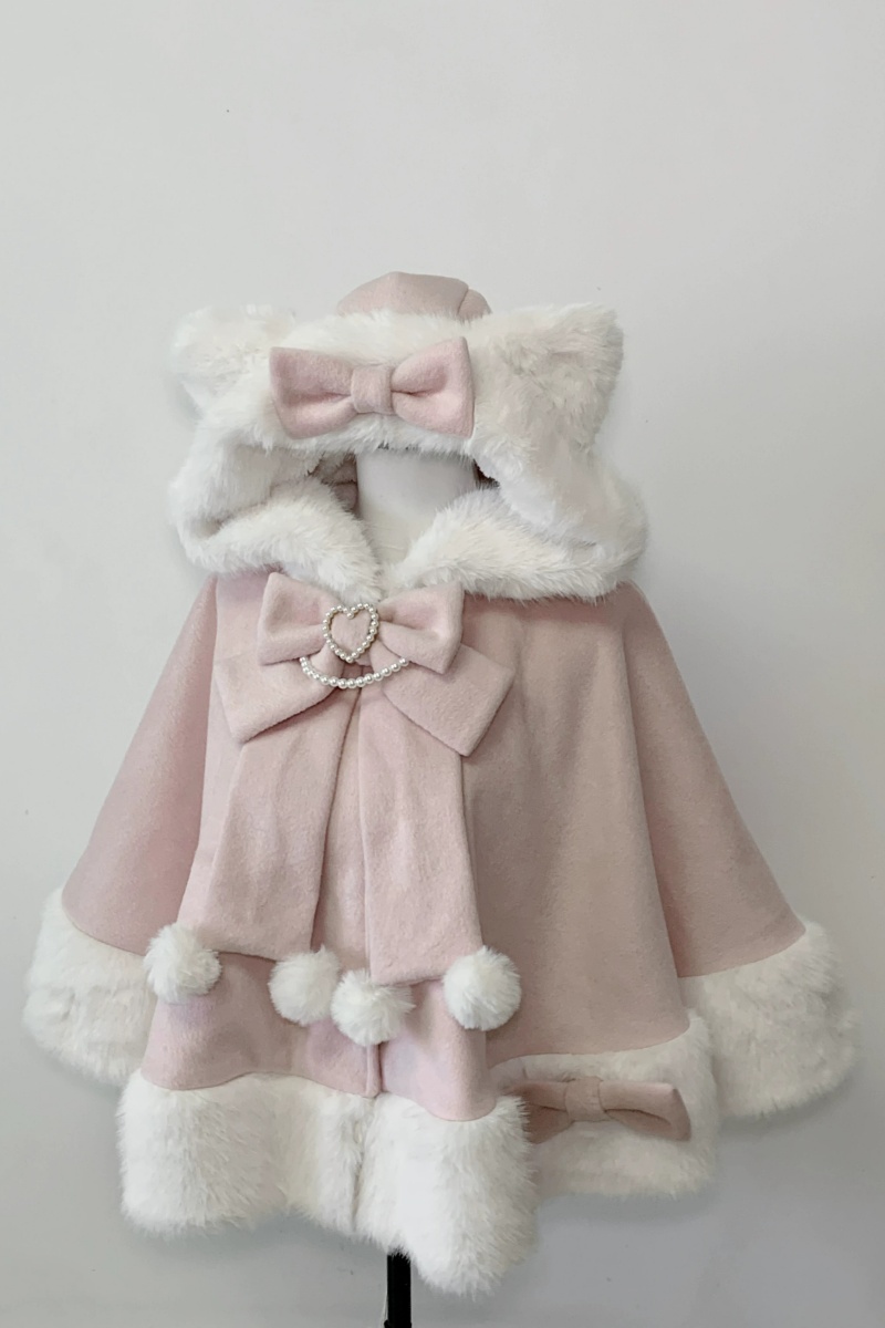 Pink Rabbit Snowball Cat Ears Hood Jirai Kei Cape 3 Colors