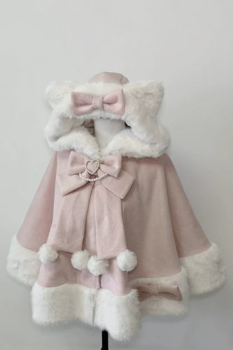 Pink Rabbit Snowball Cat Ears Hood Jirai Kei Cape 3 Colors