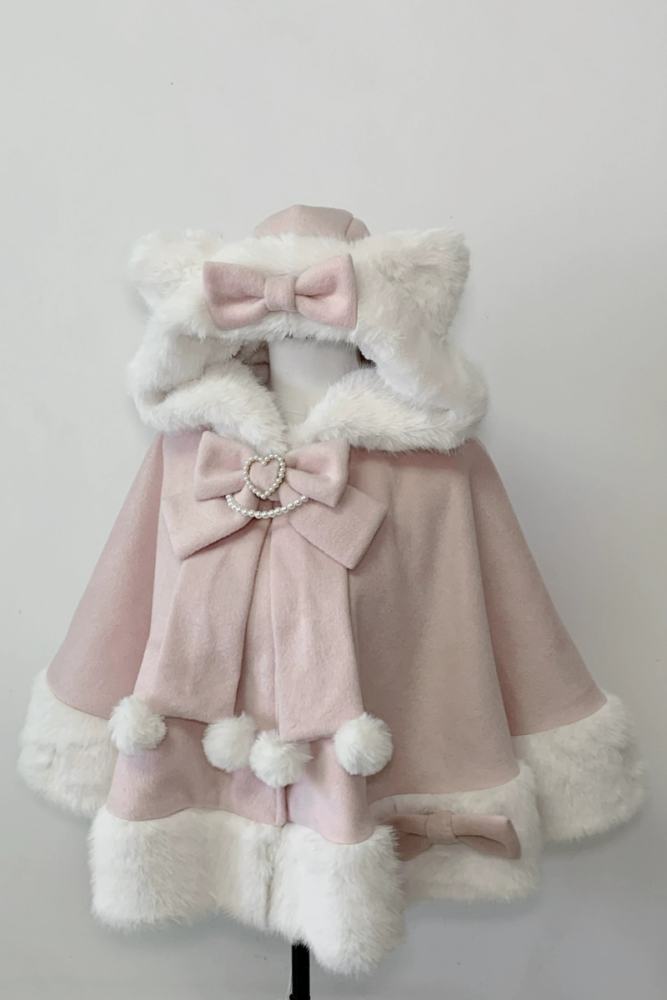 Pink Rabbit Snowball Cat Ears Hood Jirai Kei Cape 3 Colors