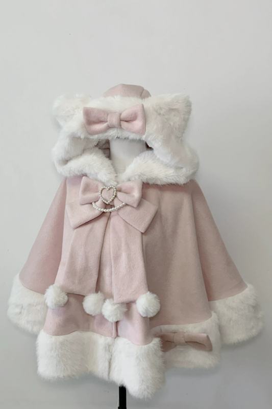 Pink Rabbit Snowball Cat Ears Hood Jirai Kei Cape 3 Colors