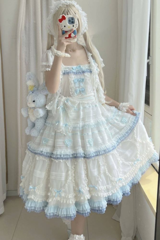 Seaside Rabbit Dot Tulle Tiered Classic Lolita JSK and Cardigan