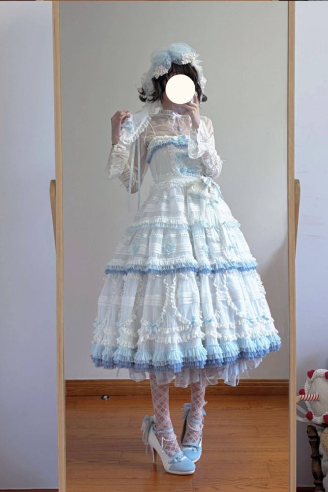 Seaside Rabbit Dot Tulle Tiered Classic Lolita JSK and Cardigan