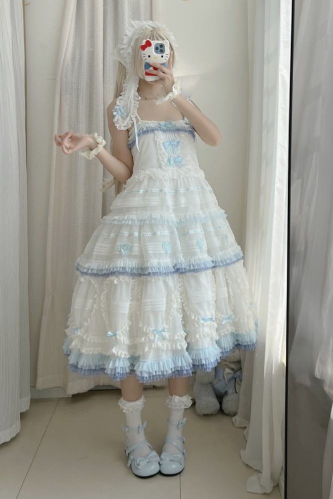 Seaside Rabbit Dot Tulle Tiered Classic Lolita JSK and Cardigan