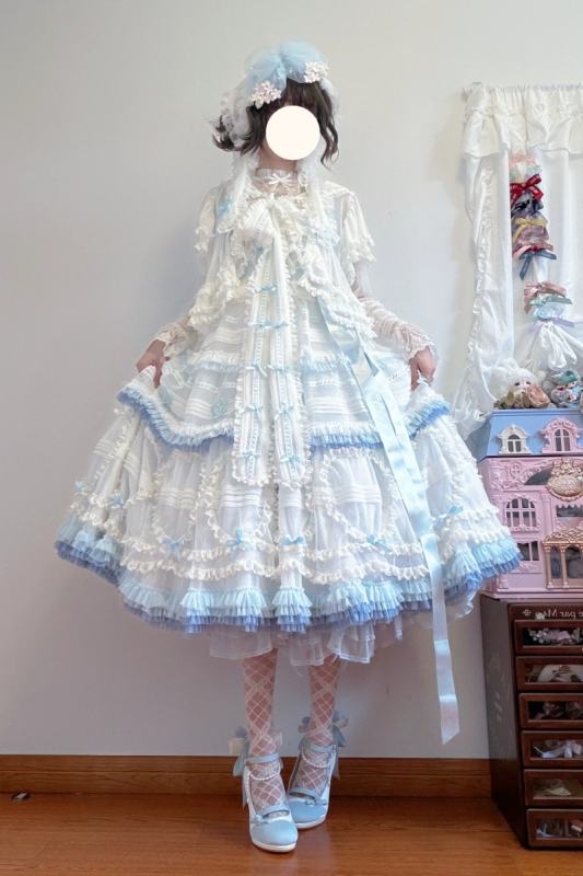 Seaside Rabbit Dot Tulle Tiered Classic Lolita JSK and Cardigan
