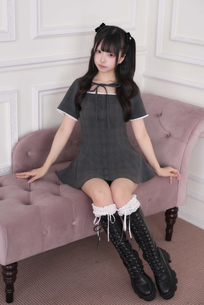 NoGenki Lacework Plaid Jirai Kei Dress