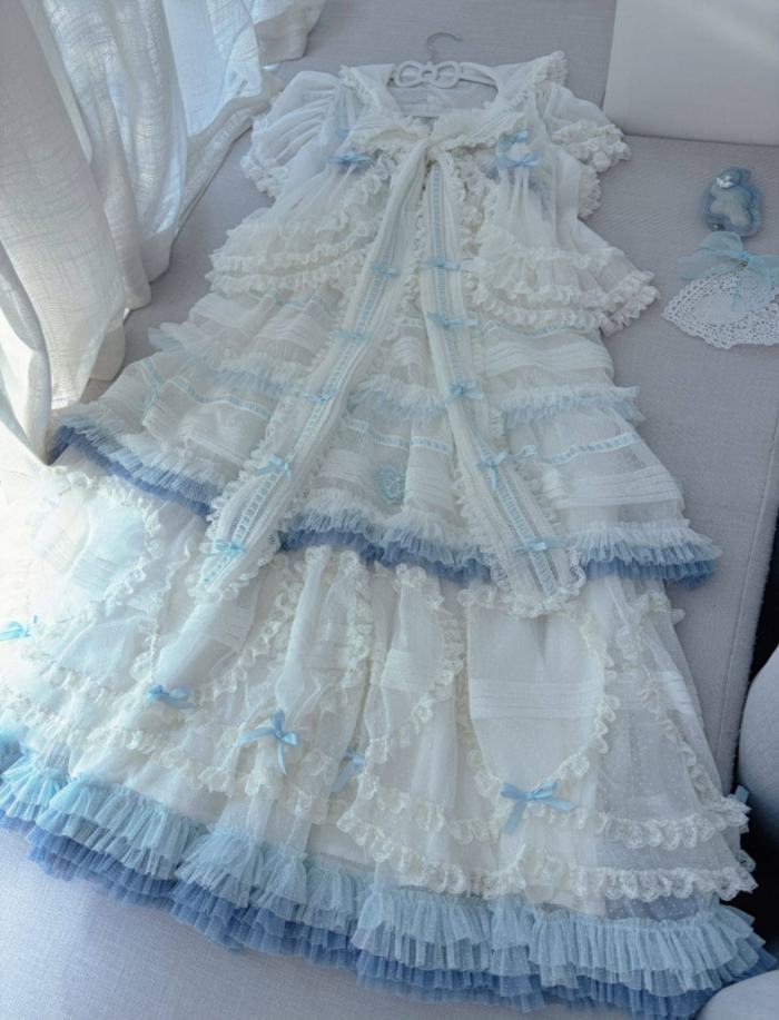 Seaside Rabbit Dot Tulle Tiered Classic Lolita JSK and Cardigan