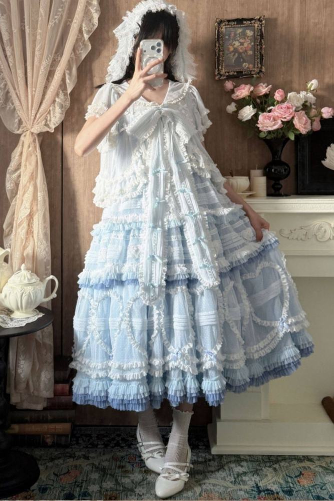 Seaside Rabbit Dot Tulle Tiered Classic Lolita JSK and Cardigan