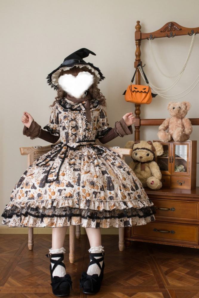Xiao lutaohua Black Cat Magician Prints Lolita Cotton OP